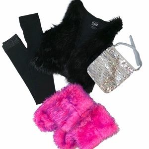 ⏰Justice M pink & black 4 pc Fuzzy Glitter bundle